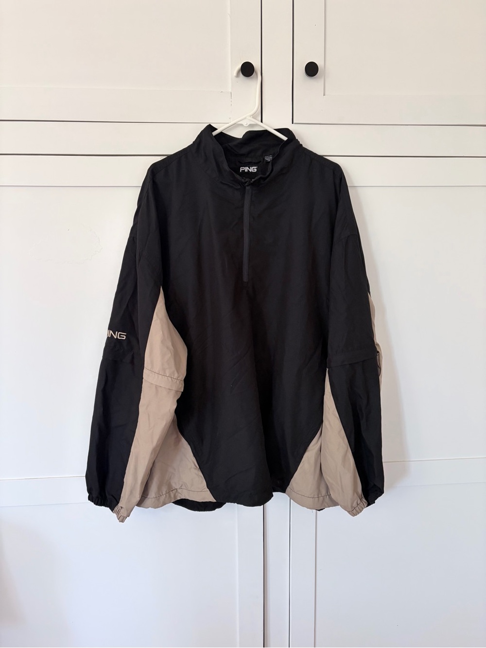 Men’s Ping Black Brown Windbreaker Removable Sleeves Jacket Size XXXL